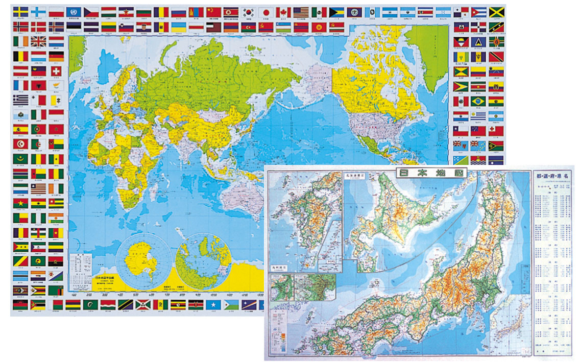 ミワックス学習デスクマット　世界日本地図
